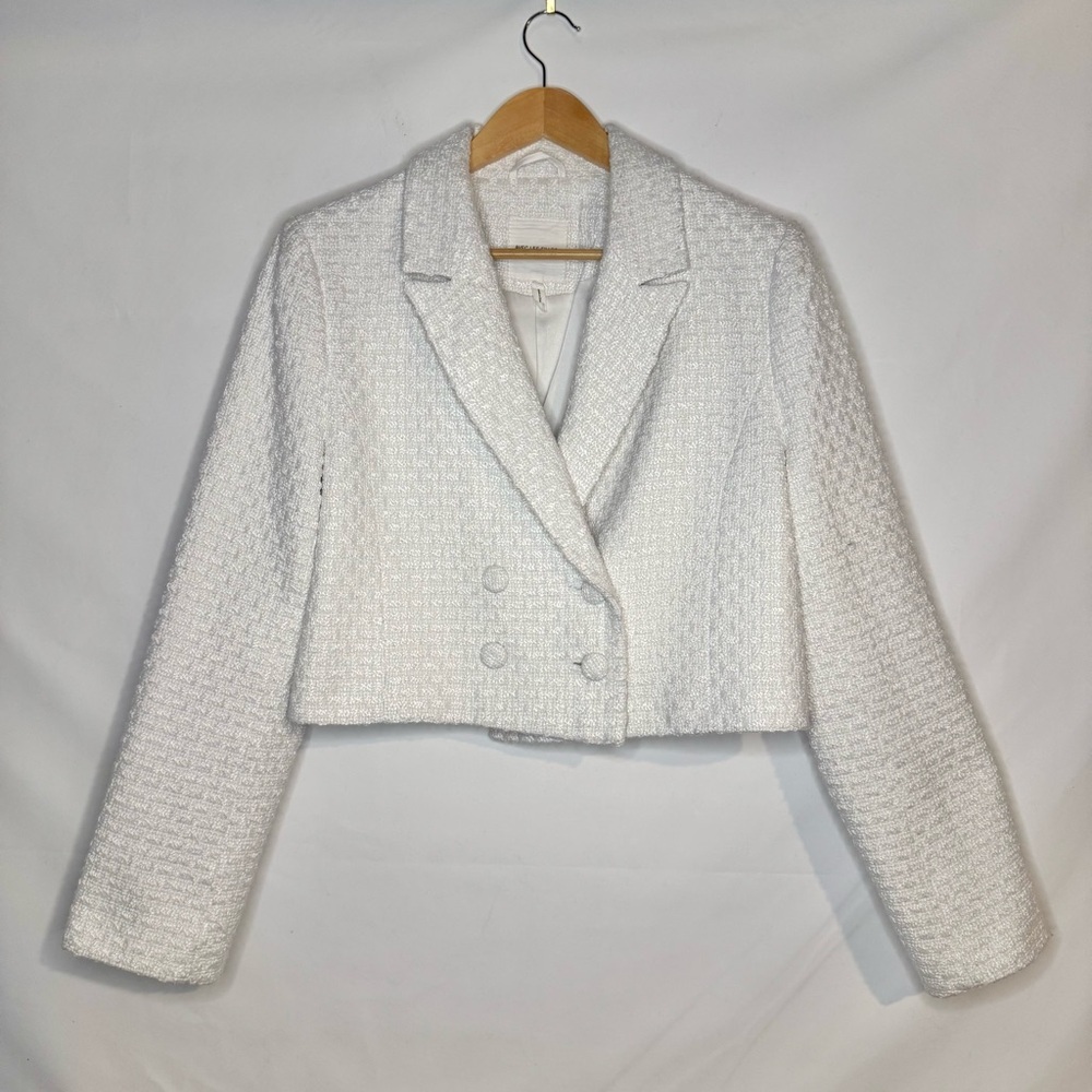 Avec Les Filles Cropped Double Breasted Tweed Textured Blazer Size Large